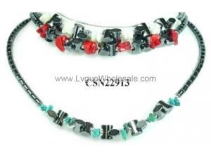 Assorted Colored Turquoised Beads And Hematite Barbell Beads Choker Collar Fashion Necklace